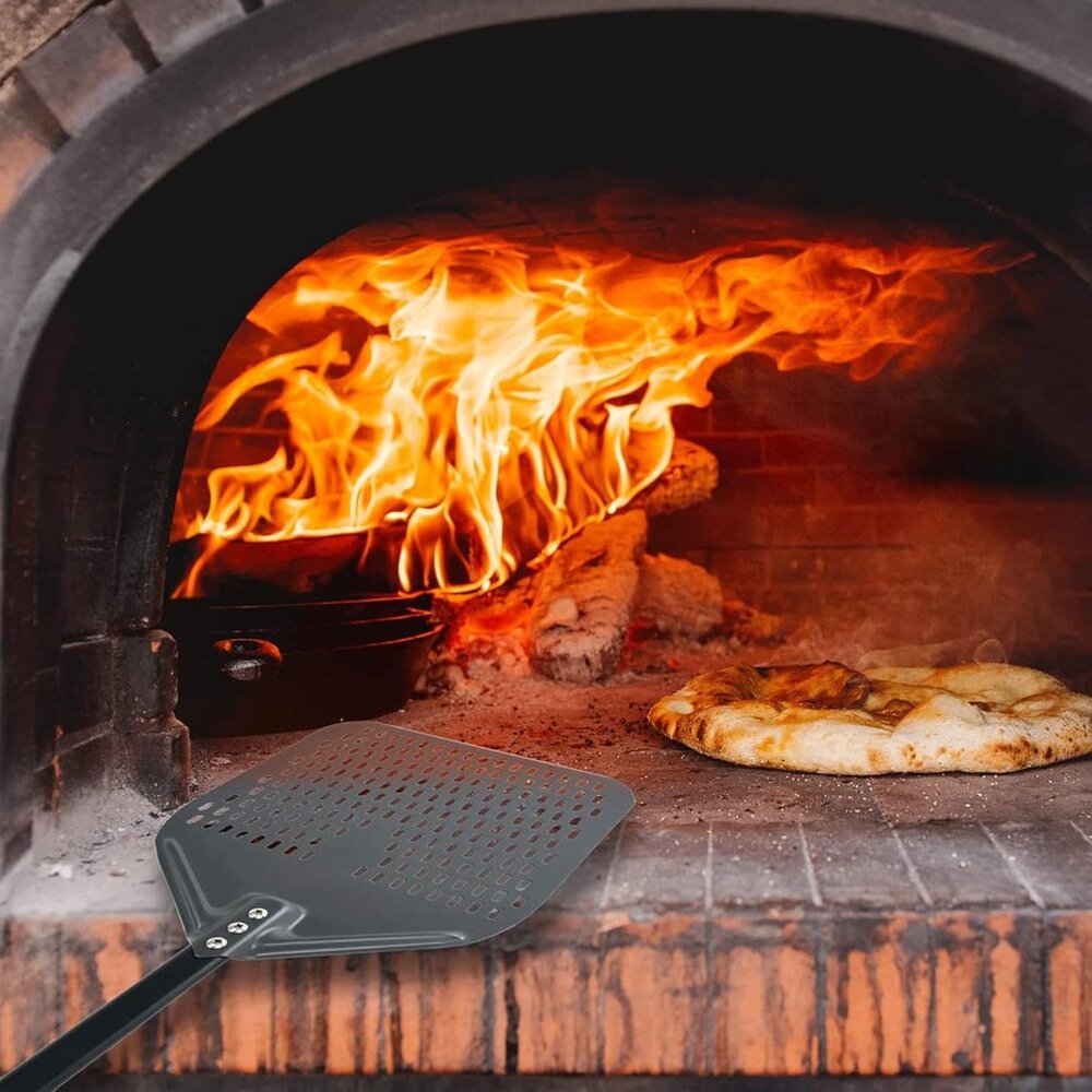 Pizza long Peel Perforated Pizza Shovel Aluminum Brick Oven(1 Set(Perforated)